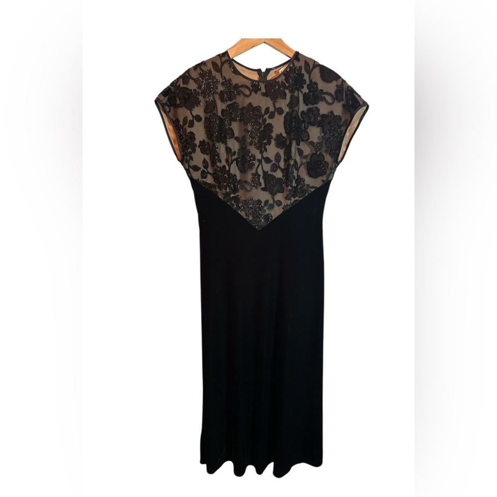 VTG Jeffrey & Dara  Ladies Sz10 Dress Prom Cocktail Black Overlay Lace Bodice